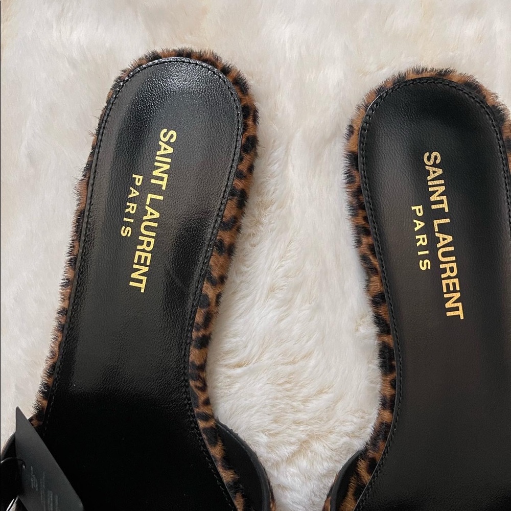 Saint Laurent Leopard-Print Knotted Slide Sandals - Brown/Black - Picture 2 of 9